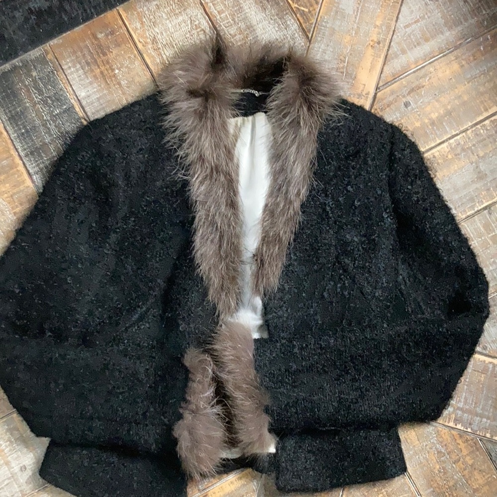 Walter wool/mohair Boucle jacket with fur trim. Size 2.